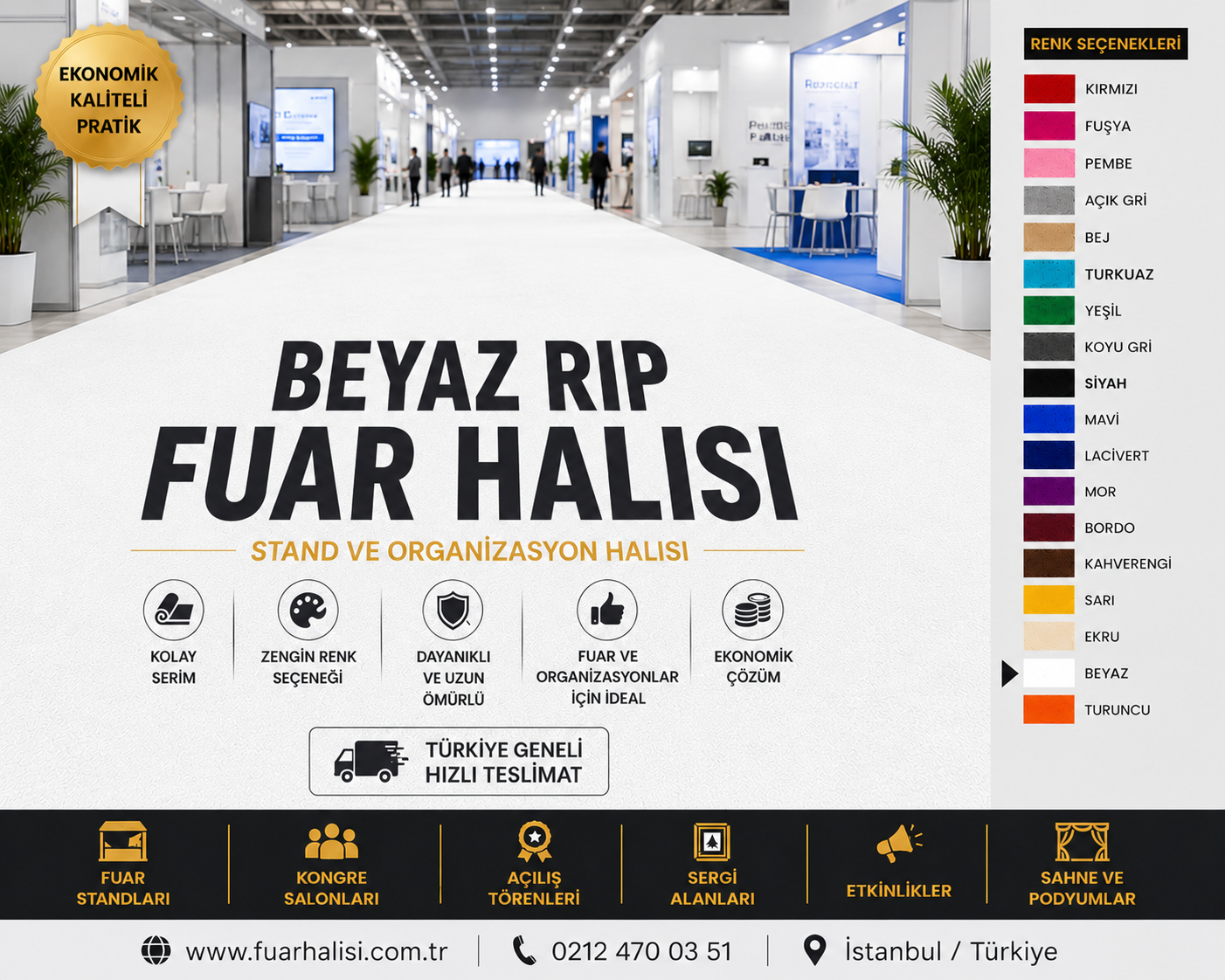Bej Halıfleks renk kartelası ve fuar halısı uygulaması