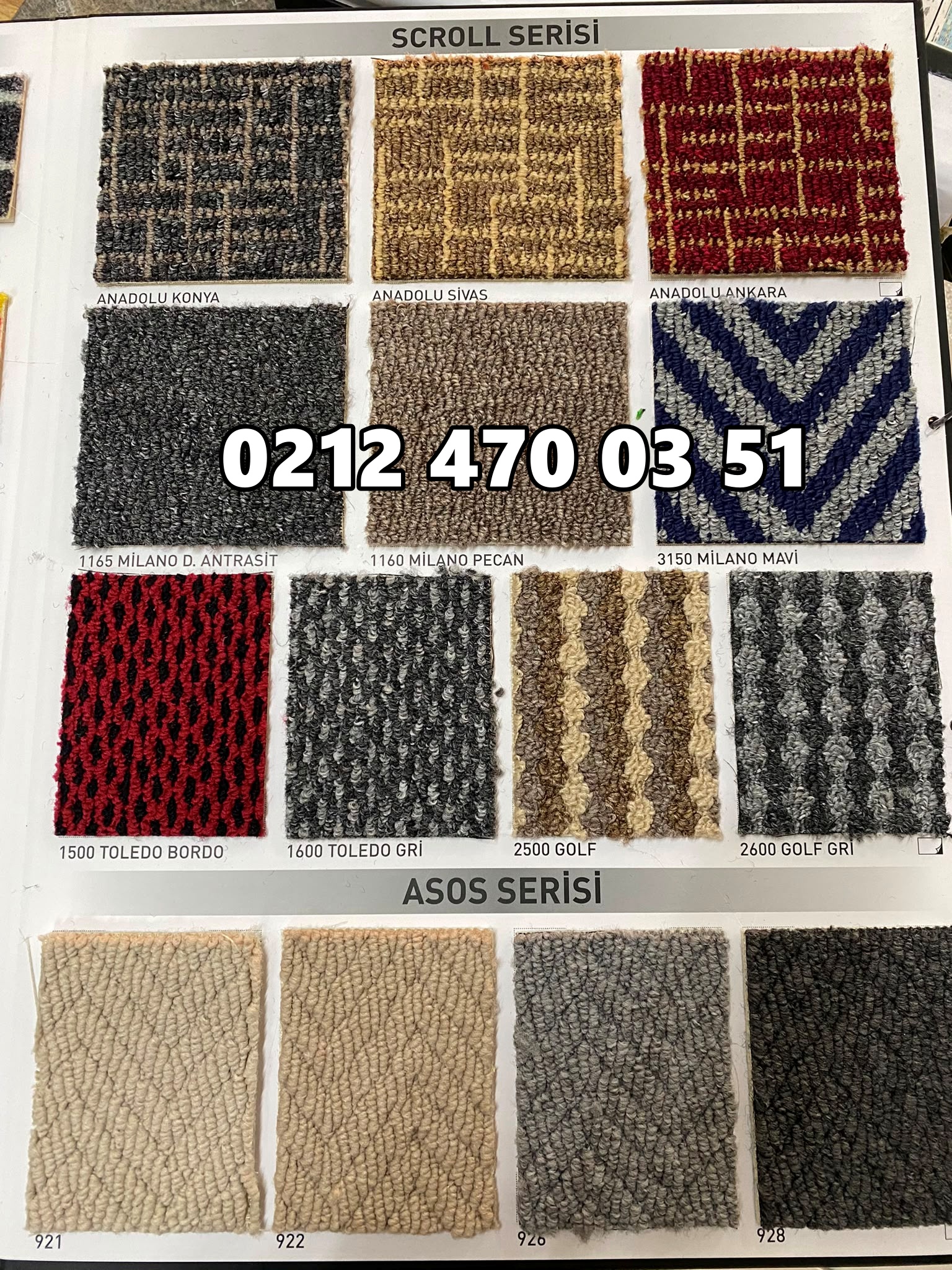 Desenli Rulo Seriler halı renk kartelası