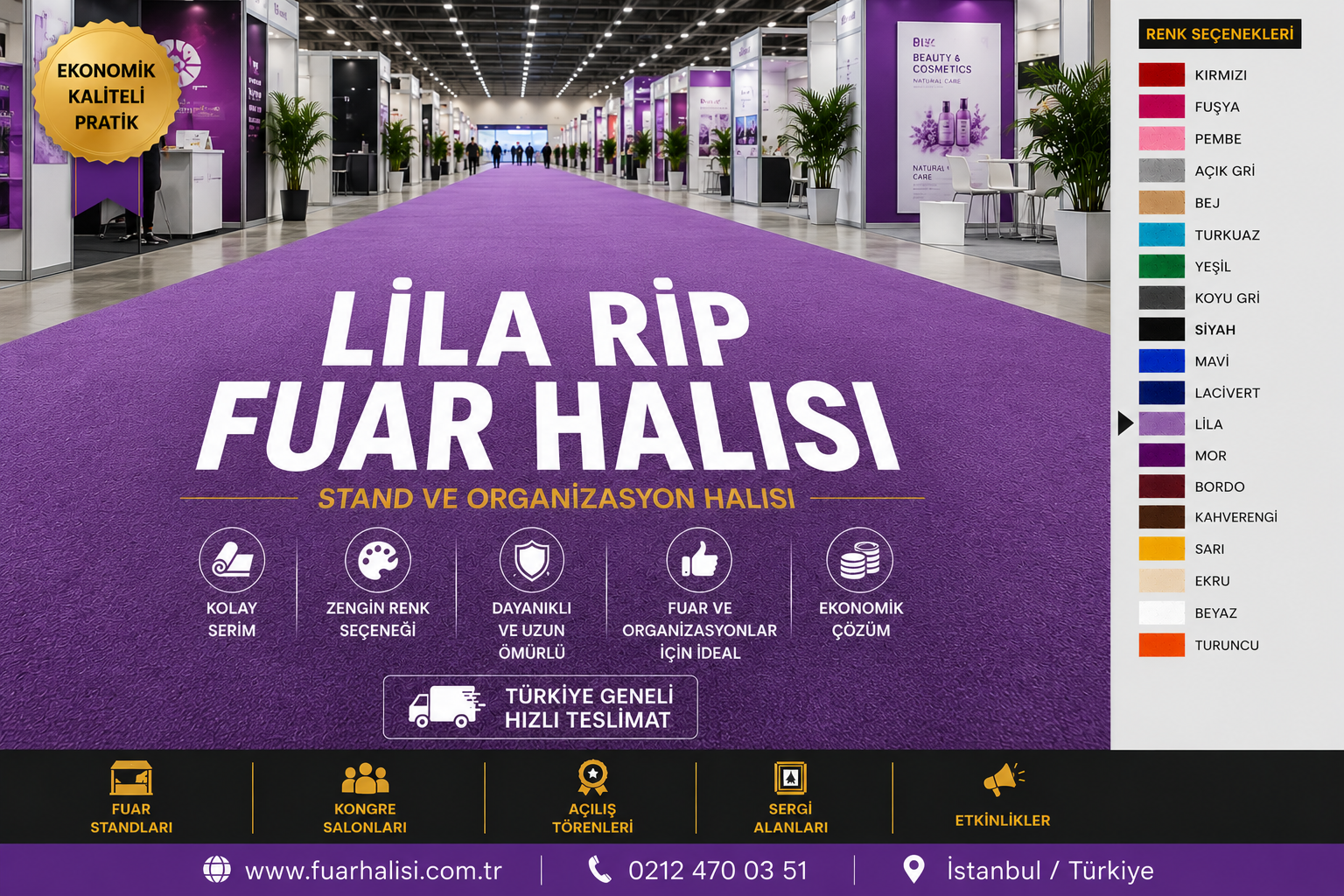 Fuşya Halıfleks renk kartelası ve fuar halısı uygulaması