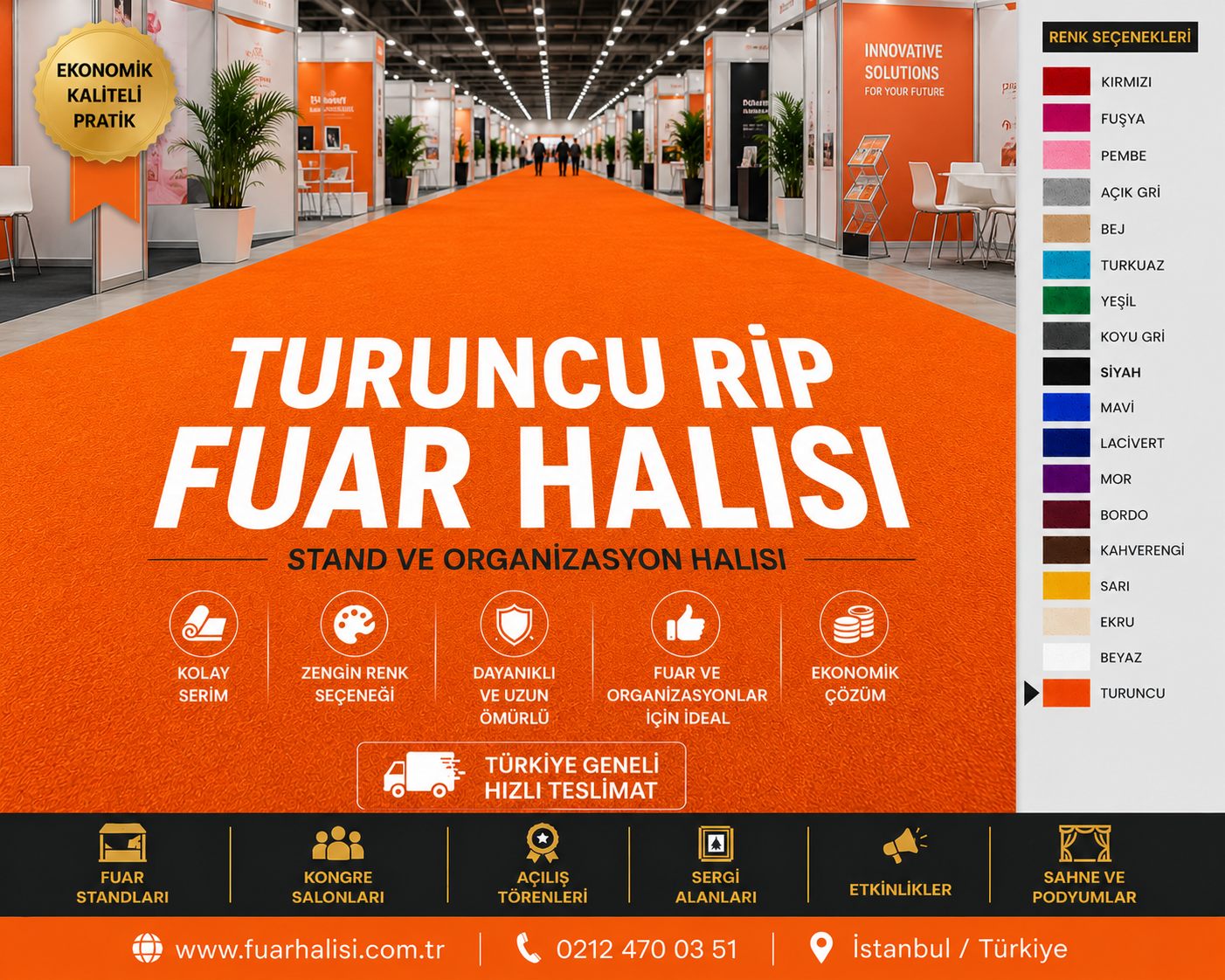 Turuncu Halıfleks renk kartelası ve fuar halısı uygulaması