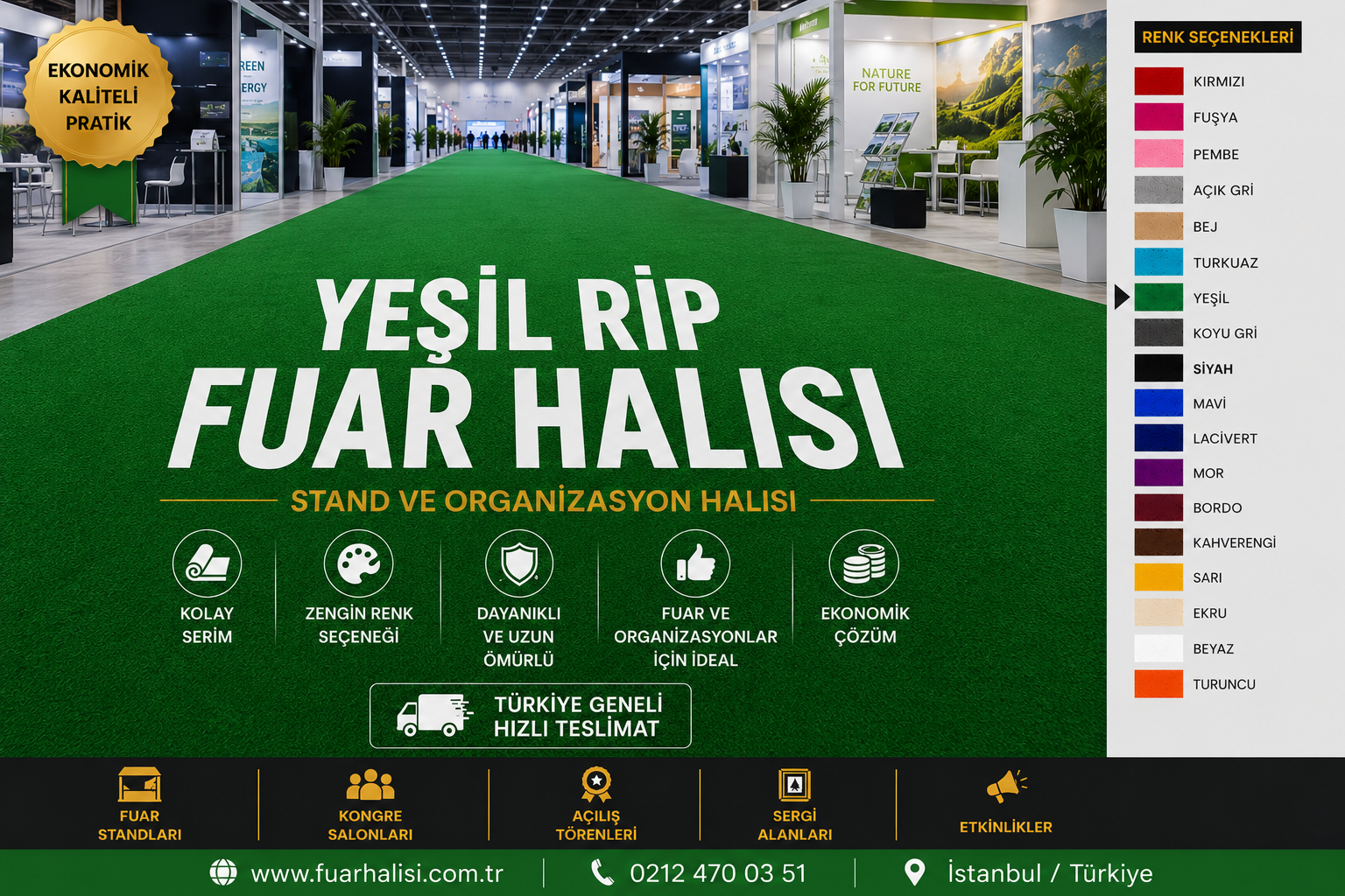 Yeşil Halıfleks renk kartelası ve fuar halısı uygulaması